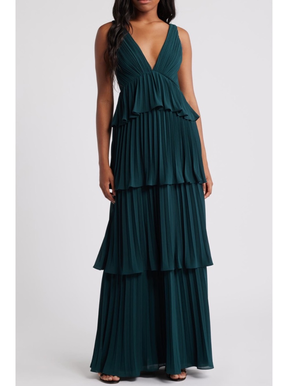 Lulus Emerald Green Tiered Pleated Gown New!